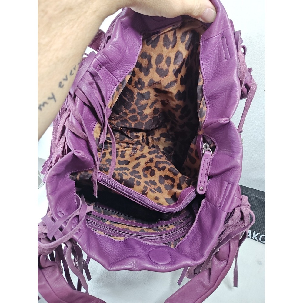B. Makowsky Cabernet Purple Leather Fringe Tote Bag Hobo Purse NWT A212792 - Picture 12 of 16